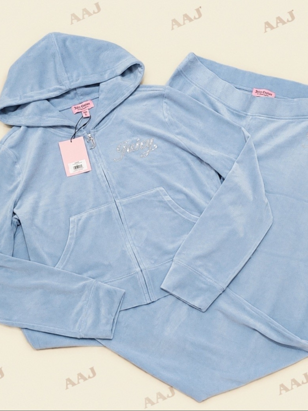 Juicy Couture Frosted Velour Zip Up Hoodie & Pants Set - L